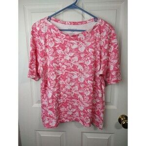 Charter Club Woman XL Luxury Boat Neck Pink White Floral Pullover Tee Vacation